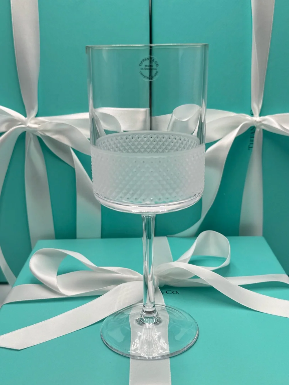 NEW - Tiffany & Co. Diamond Point Lead Crystal Wine Glass Clear W/ Tiffany’s Box